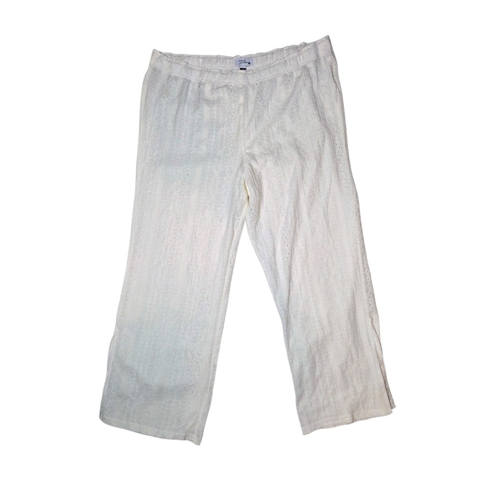 Ivory Eyelet Full Length Pull On Pants XL (16-18) Waist 38" High Rise‎ NWOT